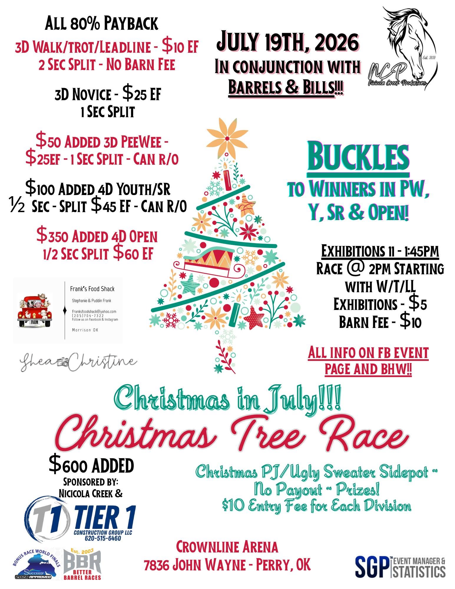 Christmas Tree Race – In conjunction with Barrels & Bills – $600 Added + Buckles event flyer