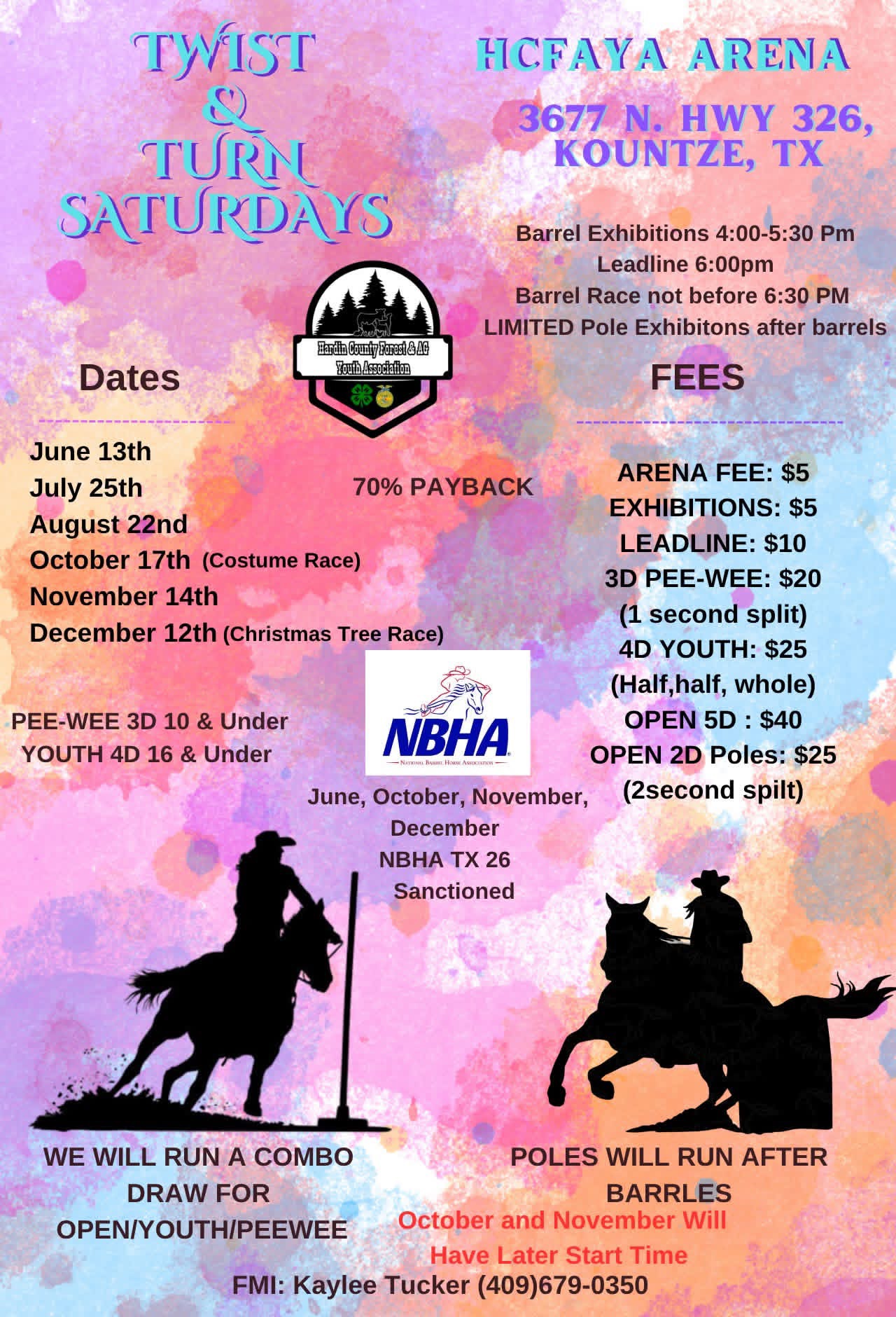 Twist and Turn Saturdays Poles and Barrels event flyer