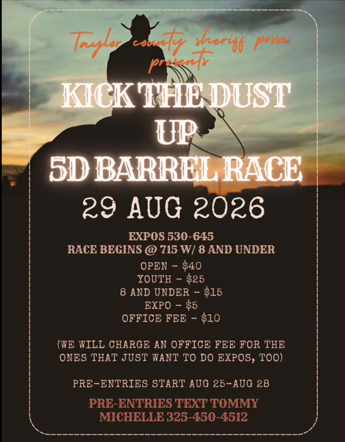 Kick Up The Dust 5D Barrel Race event flyer