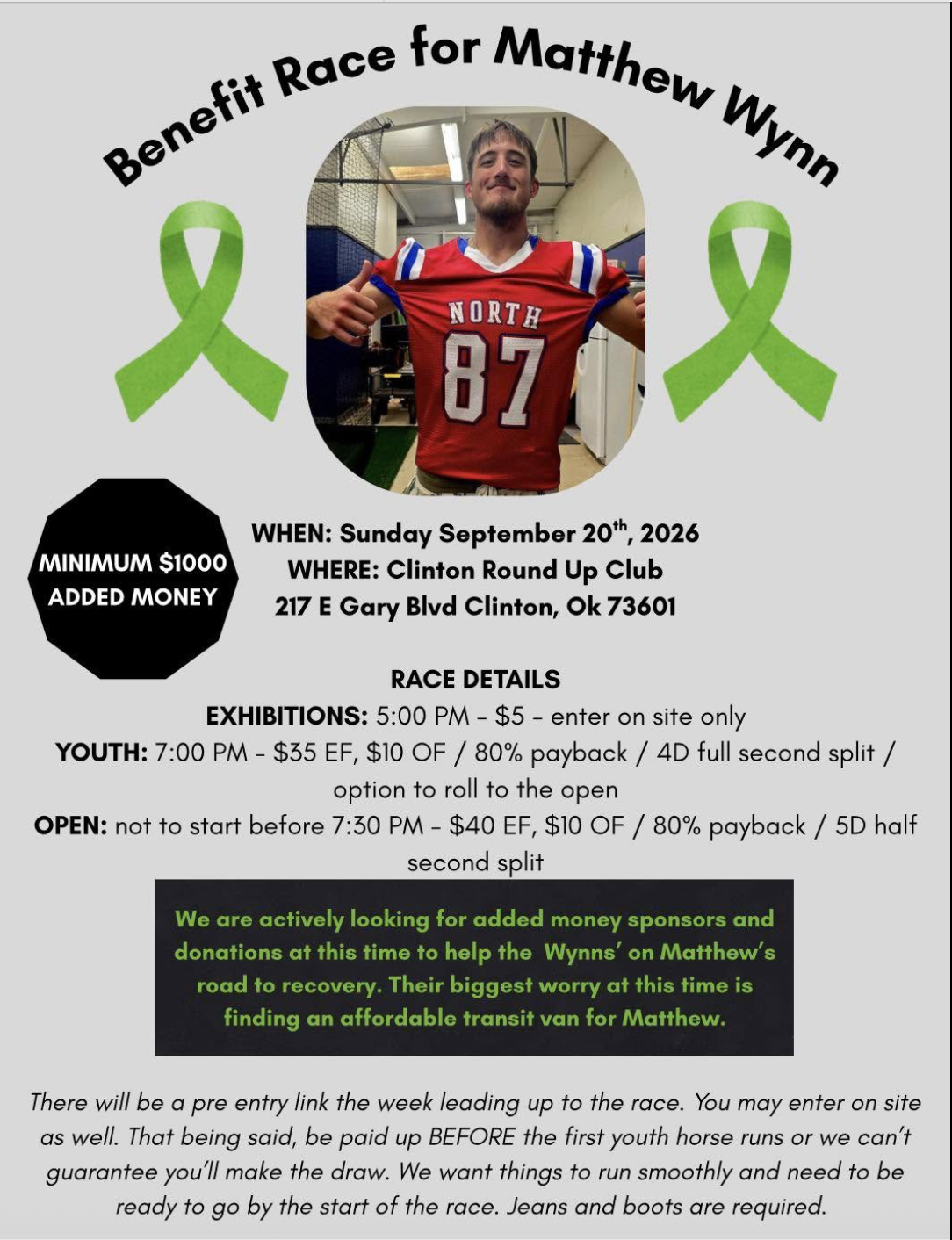 Benefit Race for Matthew Wynn event flyer
