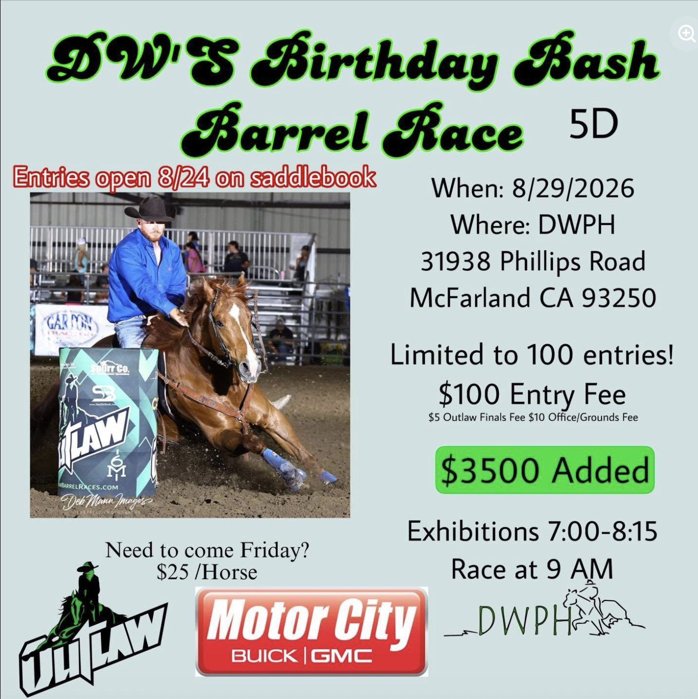 DW’s Birthday Bash Barrel Race event flyer