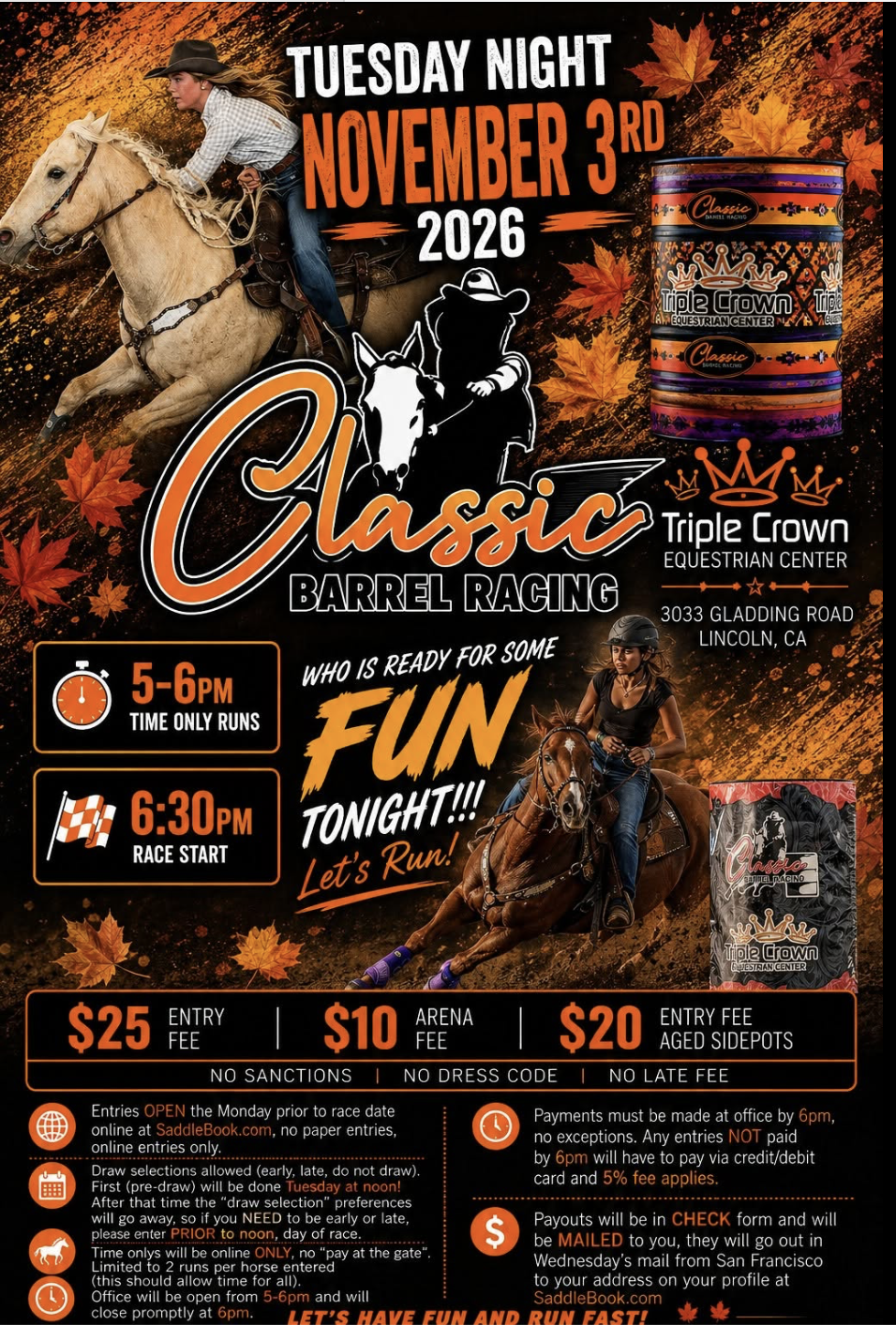 Barrel Race at Triple Crown Equestrian Center event flyer
