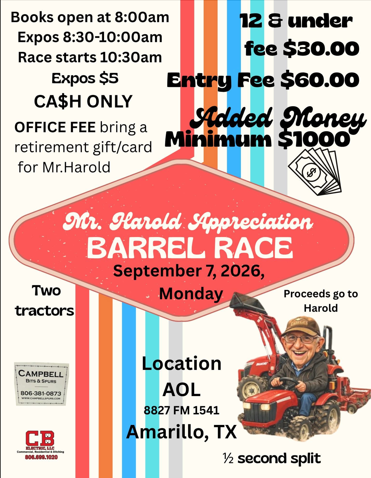 Mr. Harold Appreciation Barrel Race event flyer