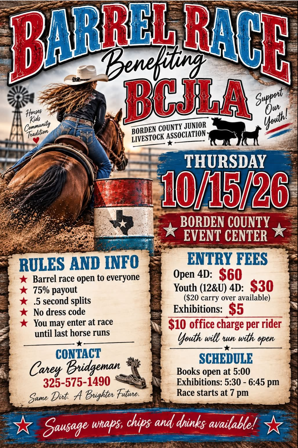 Barrel Race benefiting BCJLA event flyer